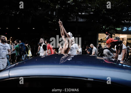 Thessaloniki, Greece. 21st June, 2014. The Gay Community of Thessaloniki organized for third consecutive year the Thessaloniki Gay Pride 2014. Hundreds of gays paraded in the center of Thessaloniki © Giannis Papanikos/NurPhoto/ZUMAPRESS.com/Alamy Live News Stock Photo