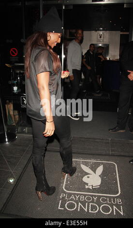 Alexandra Burke wears netted Beenie to Percy Parker Birthday at Playboy