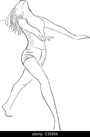 Simple outline vector silhouette dancing girl ballerina Stock Photo