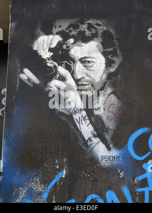 Graffiti on the wall of Serge Gainsbourg's house, rue de Verneuil,Paris,left bank,France Stock Photo