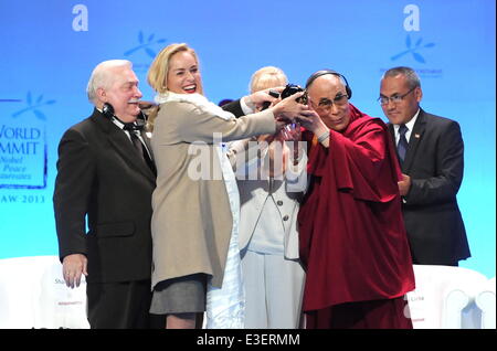 13th Summit of Nobel Prize winners in Poland  Featuring: Sharon Stone,Lech Walesa,Dalai Lama Where: Warsaw, Poland When: 23 Oct 2013 Stock Photo