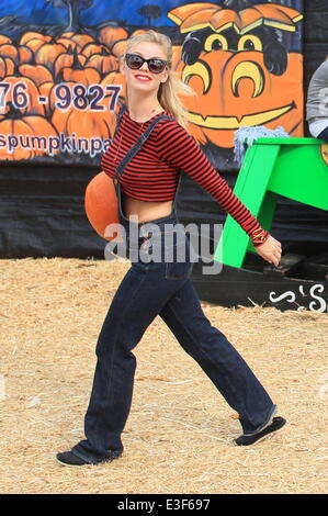 Johnny Galecki and girlfriend Kelli Garner seen choosing pumpkins at Mr Bones Pumpkin Patch in West Hollywood  Featuring: Kelli Garner Where: Los Angeles, CA, United States When: 27 Oct 2013 Stock Photo