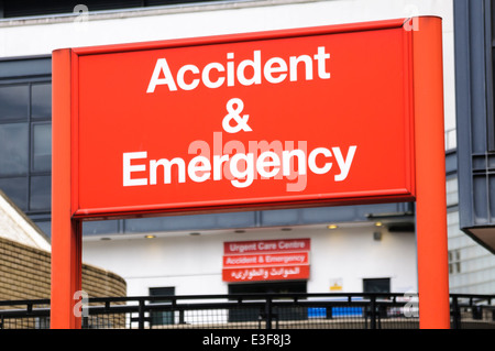 Accident and Emergency sign at St Mary's Hospital, London Stock Photo