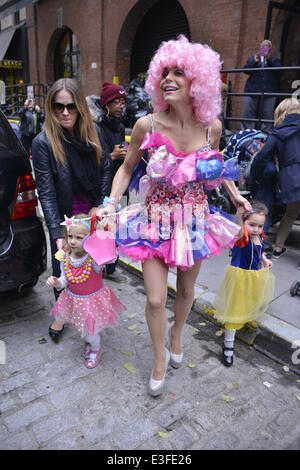 Bethenny Frankel dressed up for Halloween in a pink wig and dress on the school run to pick up her daughter Bryn  Featuring: Bethanny Frankel,Bryn Hoppy Where: New York City, NY, United States When: 30 Oct 2013 Stock Photo