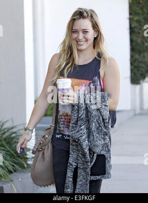 Hilary Duff, without makeup, leaves a gym in West Hollywood after a workout  Featuring: Hilary Duff Where: Los Angeles, CA, United States When: 01 Nov 2013 Stock Photo