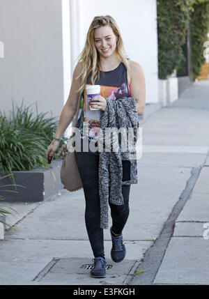 Hilary Duff, without makeup, leaves a gym in West Hollywood after a workout  Featuring: Hilary Duff Where: Los Angeles, CA, United States When: 01 Nov 2013 Stock Photo