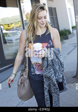 Hilary Duff, without makeup, leaves a gym in West Hollywood after a workout  Featuring: Hilary Duff Where: Los Angeles, CA, United States When: 01 Nov 2013 Stock Photo