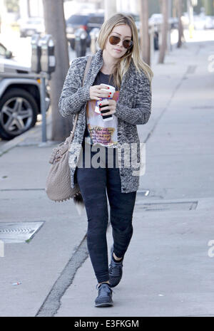 Hilary Duff, without makeup, leaves a gym in West Hollywood after a workout  Featuring: Hilary Duff Where: Los Angeles, CA, United States When: 01 Nov 2013 Stock Photo