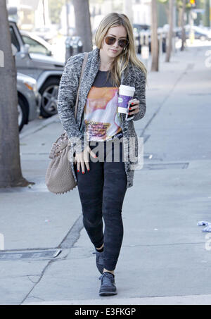 Hilary Duff, without makeup, leaves a gym in West Hollywood after a workout  Featuring: Hilary Duff Where: Los Angeles, CA, United States When: 01 Nov 2013 Stock Photo