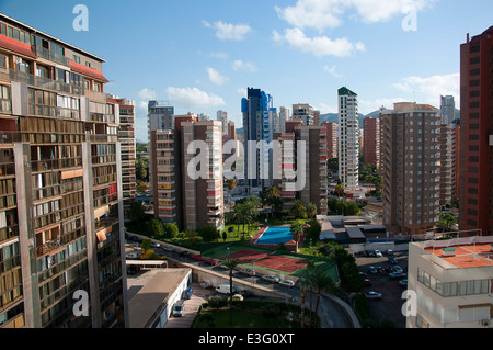 Benidorm is a coastal town located in the province of Alicante, Prior to the 1960s, Benidorm was a small village. Stock Photo