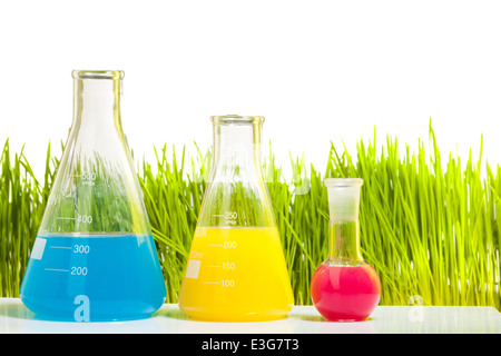 Colorful liquids in three different test tubes Stock Photo