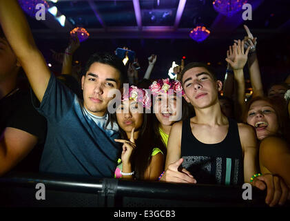 Krewella performs at The Fillmore Miami Beach at Jackie Gleason Theater on their 'Get Wet Live' tour  Where: Miami Beach, Florida, United States When: 08 Nov 2013 Stock Photo