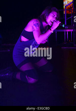 Krewella performs at The Fillmore Miami Beach at Jackie Gleason Theater on their 'Get Wet Live' tour  Featuring: Yasmine Yousaf,Krewella Where: Miami Beach, Florida, United States When: 08 Nov 2013 Stock Photo