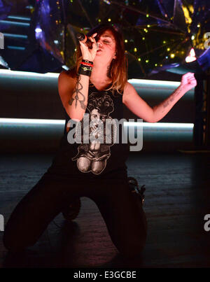 Krewella performs at The Fillmore Miami Beach at Jackie Gleason Theater on their 'Get Wet Live' tour  Featuring: Jahan Yousaf,Krewella Where: Miami Beach, Florida, United States When: 08 Nov 2013 Stock Photo