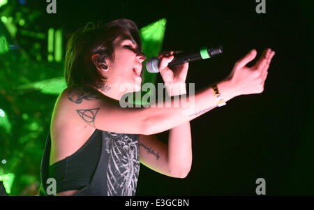 Krewella performs at The Fillmore Miami Beach at Jackie Gleason Theater on their 'Get Wet Live' tour  Featuring: Yasmine Yousaf,Krewella Where: Miami Beach, Florida, United States When: 08 Nov 2013 Stock Photo