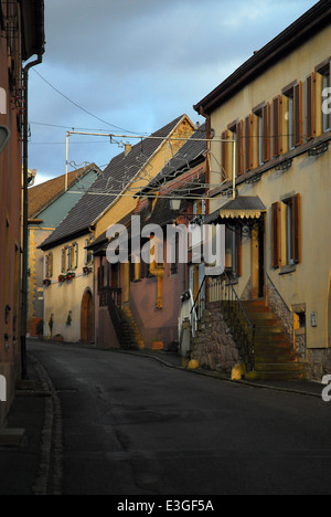 Narrow road in a small Alsatian town Stock Photo