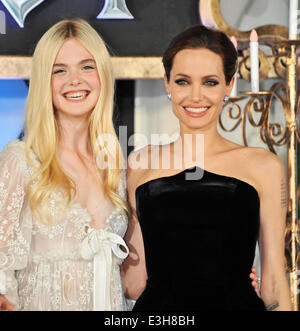 Elle Fanning, Angelina Jolie, Maleficent, June 23, 2014, Tokyo, Japan : Actress Elle Fanning(L) and Angelina Jolie attend Japan premiere for the film 'Maleficent' in Tokyo, Japan, on June 23, 2014. Stock Photo