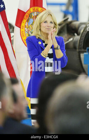 Dr. Jill Biden visits Broward College Aviation Institute and addresses a group of educators to discuss the recent selection of Broward College to lead a 4.5 million grant to twelve schools in seven states focused on training workers for careers in supply Stock Photo