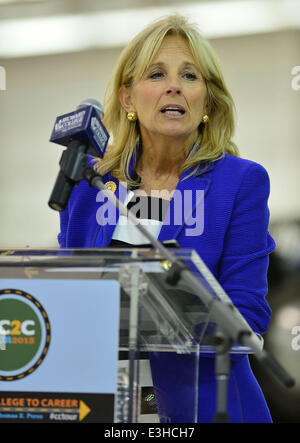 Dr. Jill Biden visits Broward College Aviation Institute and addresses a group of educators to discuss the recent selection of Broward College to lead a 4.5 million grant to twelve schools in seven states focused on training workers for careers in supply Stock Photo