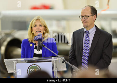 Dr. Jill Biden visits Broward College Aviation Institute and addresses a group of educators to discuss the recent selection of Broward College to lead a 4.5 million grant to twelve schools in seven states focused on training workers for careers in supply Stock Photo