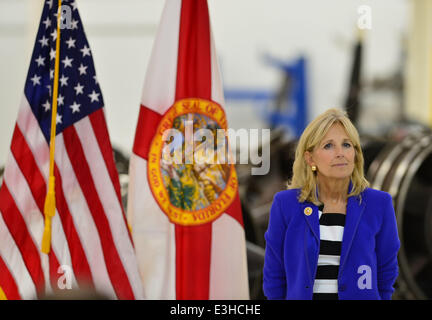 Dr. Jill Biden visits Broward College Aviation Institute and addresses a group of educators to discuss the recent selection of Broward College to lead a 4.5 million grant to twelve schools in seven states focused on training workers for careers in supply Stock Photo