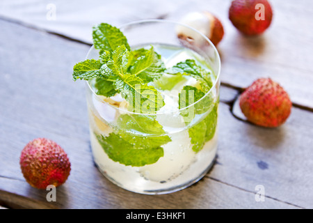 Lychee fizzy drink with mint Stock Photo