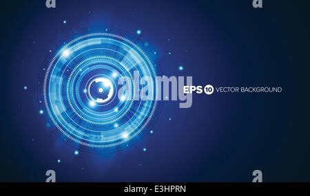 Blue abstract tech circles background design with light effect Stock Vector