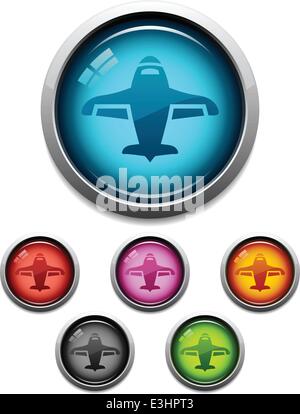 Glossy airplane button icon set in 6 colors Stock Vector