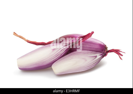 Red onions sliced isolated on white Stock Photo