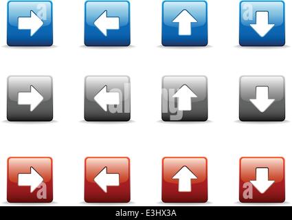 Set of four directional arrow icons in three colors Stock Vector