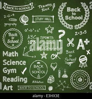 Back to school hand drawn text lettering and icons Stock Vector