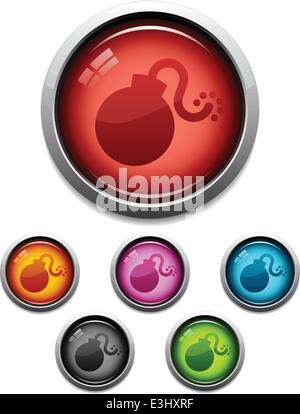 Glossy bomb icon set in 6 colors Stock Vector