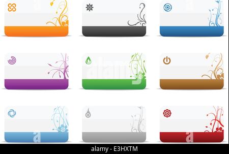 Set of 9 business card designs with floral accents Stock Vector