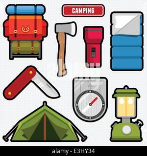 Set of camping equipment graphics and icons Stock Vector