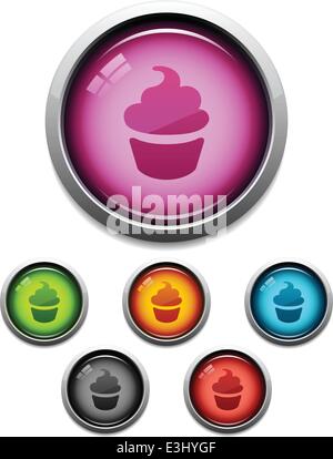 Glossy cupcake button icon set in 6 colors Stock Vector