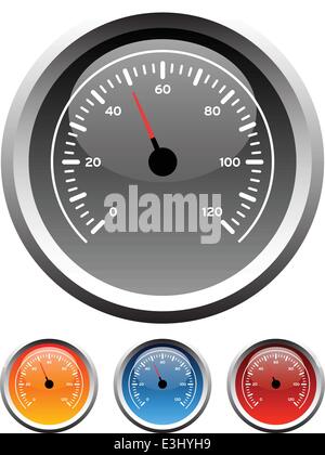 Dashboard speedometer gauge icons in 4 colors Stock Vector