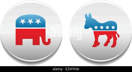 Democrat and Republican donkey and elephant political symbol buttons Stock Vector