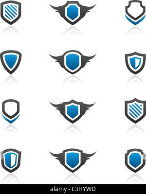 Set of 12 shield emblem design elements and graphics Stock Vector