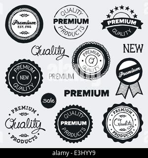 Set of hand-drawn vintage premium quality badges and labels Stock Vector