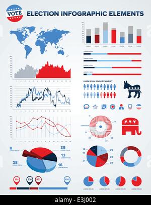 Set of election infographic charts, icons, and design elements Stock Vector