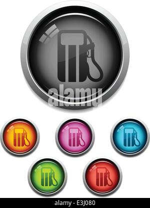 Glossy fuel pump button icon set in 6 colors Stock Vector