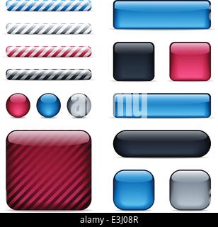 Set of glossy buttons and bars in 4 colors Stock Vector
