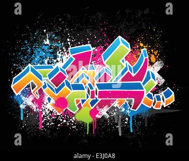 Colorful graffiti sketch with grunge paint splatter Stock Vector