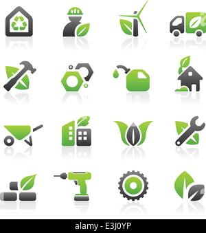 Set of 16 environmental green building and construction icons Stock Vector
