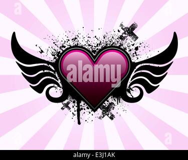 Heart with wings and grunge background Stock Vector