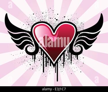 Heart with wings and grunge background Stock Vector