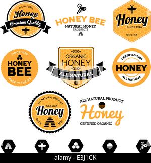 Set of honey and bee labels for honey products Stock Vector