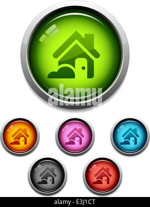 Glossy home button icon set in 6 colors Stock Vector