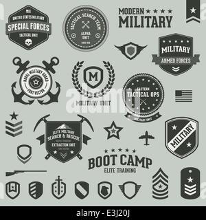 Set of military and armed forces badges and labels Stock Vector