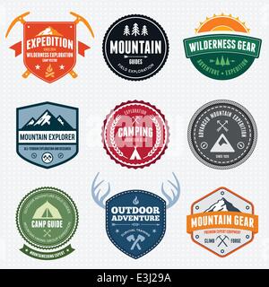 Set of mountain adventure and expedition badges Stock Vector